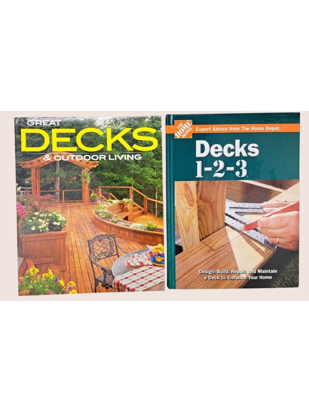 Great Decks & Outdoor Living + Decks 1-2-3 Home Depot Guide Lot Of 2 Books DIY